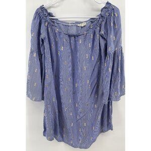 Solitaire Swim Blue Tunic Cover-Up Lg Bell Sleeve Pineapple Gold